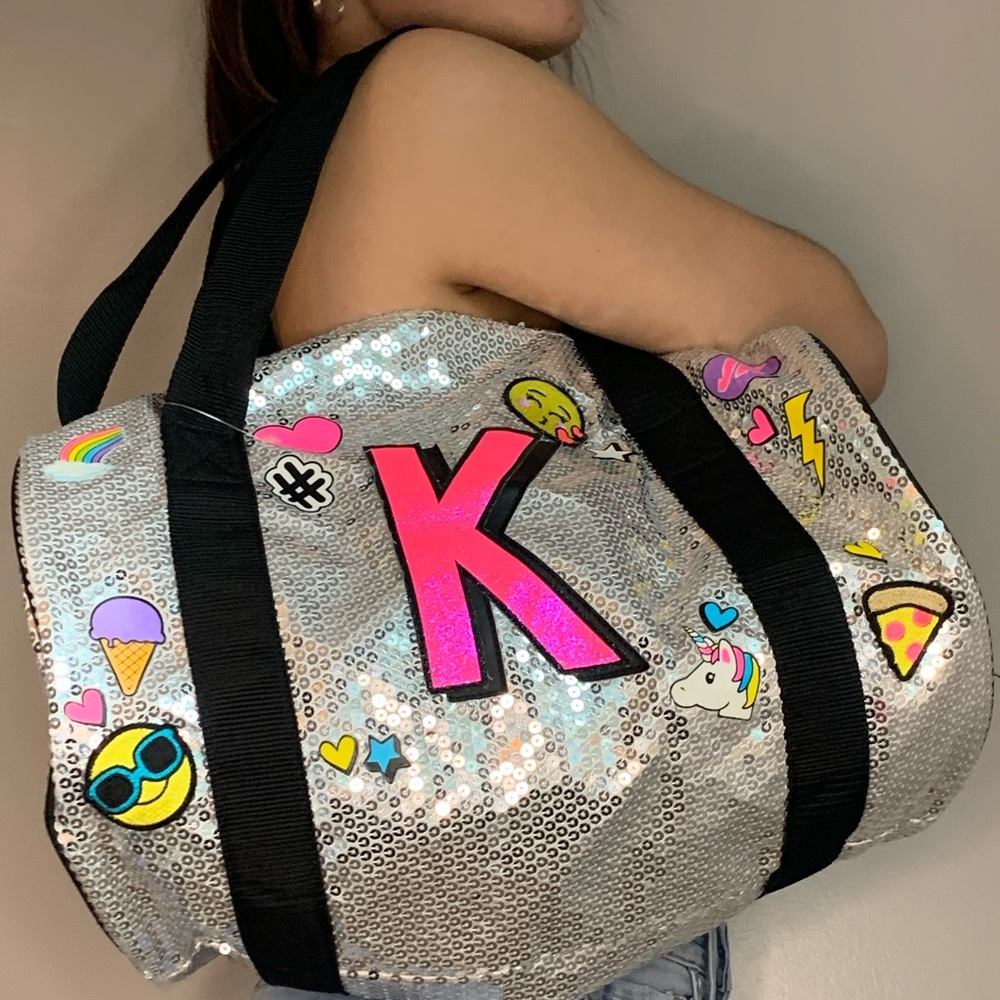 kids initial sequin duffle bag